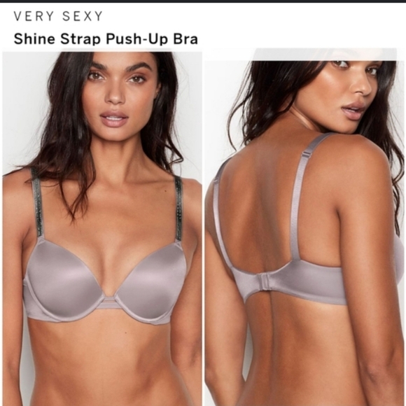 (2pc) Shine Diamond Strap Push-Up Bra & Logo Shine Strap Thong Panty-(32C/S) - Picture 2 of 5